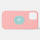 Coque iphone monogramme turquoise 3 lettres (Verso (horizontal))