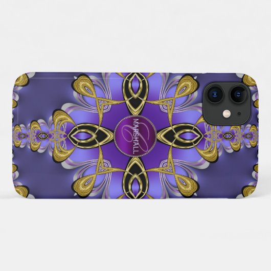 Coque iphone Monogramme violet stylé en dentelle s (Dos (Horizontal))