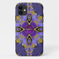Coque iphone Monogramme violet stylé en dentelle s