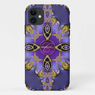 Coque iphone Monogramme violet stylé en dentelle s