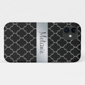 Coque iphone Motif de Monogramme noir et argent (Dos (Horizontal))