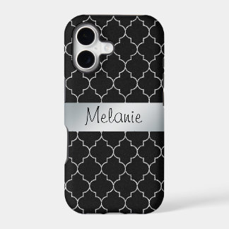 Coque iphone Motif de Monogramme noir et argent