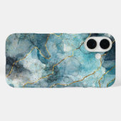 Coque iphone Motif en marbre bleu et or (Verso (horizontal))