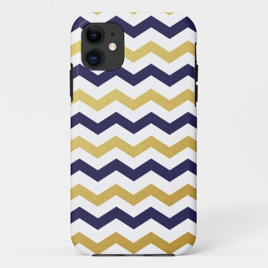 Coque iphone Motif Gold et Navy Blue Chevron (Dos)
