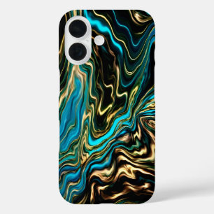 Coque iphone noir turquoise à rouleaux liquides