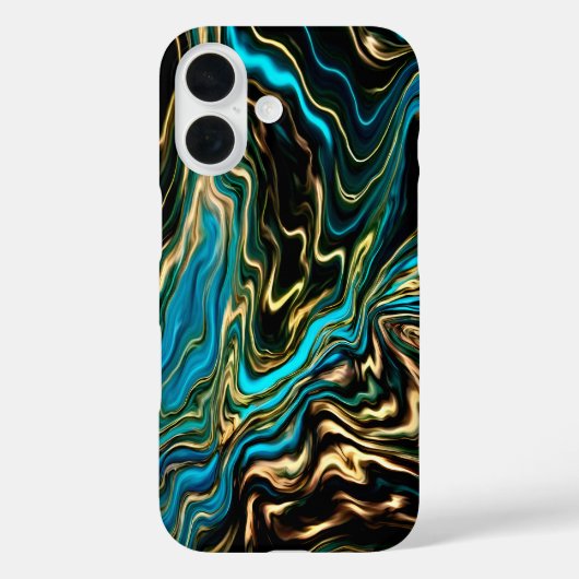 Coque iphone noir turquoise à rouleaux liquides (Verso)