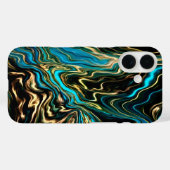 Coque iphone noir turquoise à rouleaux liquides (Verso (horizontal))