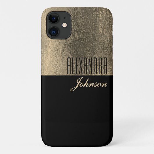Coque iPhone Nom Élégant Or Noir (Dos)