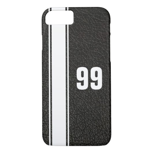 Coque iphone numéroté en cuir et en bande blanche (Dos)
