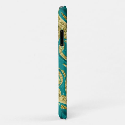 coque iphone Octopus turquoise et Gold (Dos/Droite)