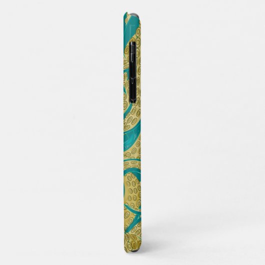 coque iphone Octopus turquoise et Gold (Dos/Gauche)