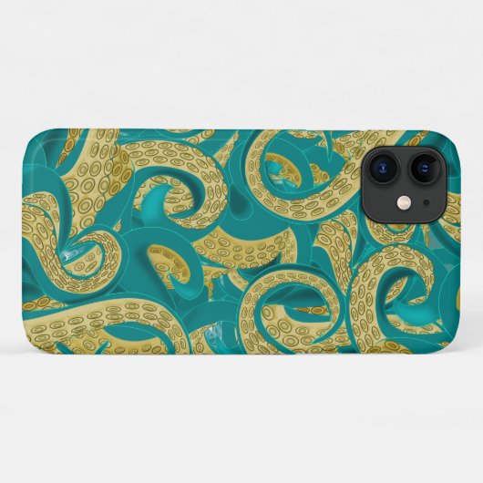 coque iphone Octopus turquoise et Gold (Dos (Horizontal))