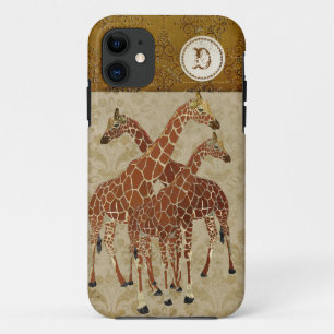 Coque iphone orange brûlé de damassé d'or de