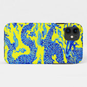 Coque iphone oriental jaune bleu d'art de dragon (Dos (Horizontal))