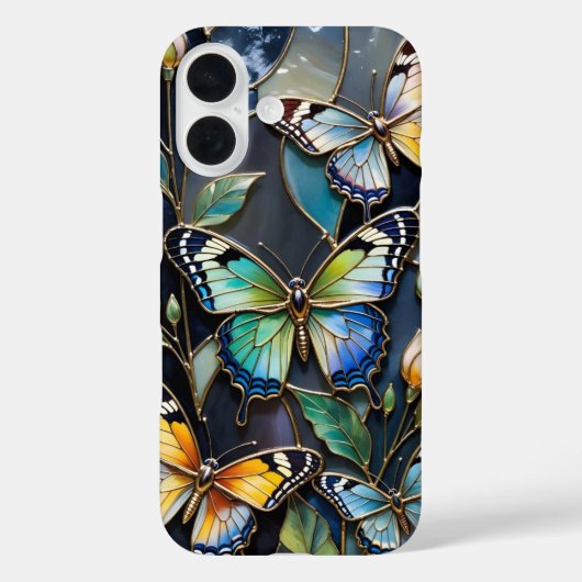 Coque iPhone Papillon Bleu foncé Verre teinté doré (Verso)