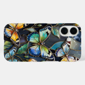 Coque iPhone Papillon Bleu foncé Verre teinté doré (Verso (horizontal))
