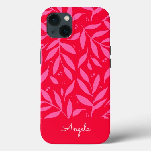Coque iphone personnalisable de feuillage rose et (Verso)