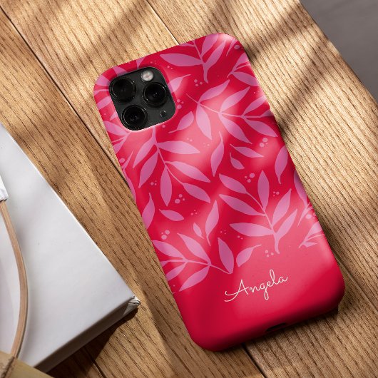 Coque iphone personnalisable de feuillage rose et