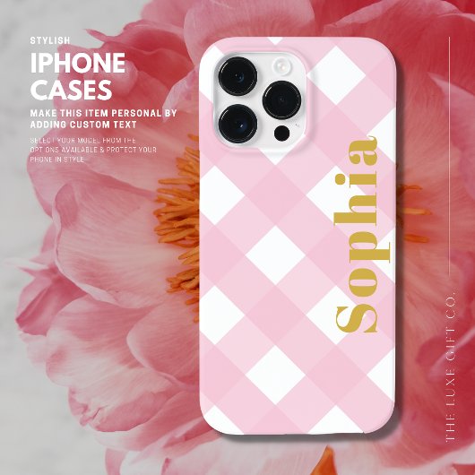 Coque iphone personnalisé avec nom de chèque rose