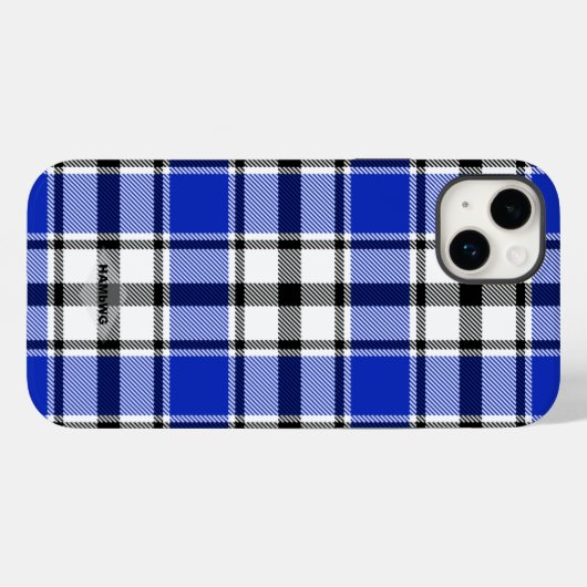 Coque iphone Plaid bleu, noir et blanc HAMbWG (Verso (horizontal))
