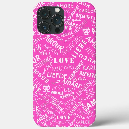 Coque iphone rose avec texte d'amour multilingue (Verso)