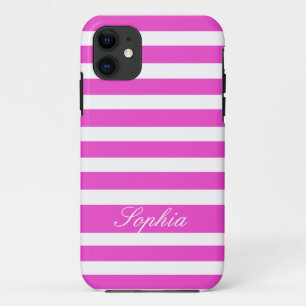coque iphone rose blanc rayé Bande personnalisée