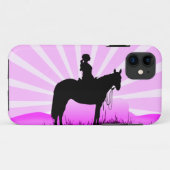 Coque iphone rose de cow-girl de coucher du soleil (Dos (Horizontal))