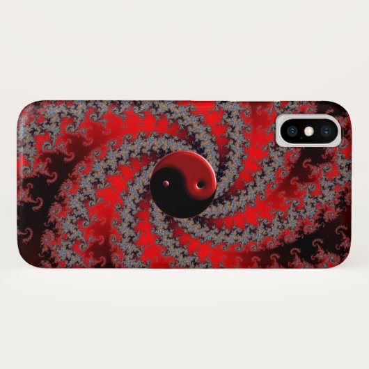 Coque iphone rouge et noir de Yin-Yang de fractale (Dos (Horizontal))