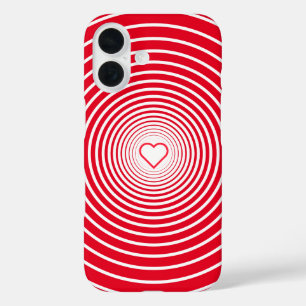 Coque iphone rouge rayé blanc avec coeur