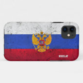 Coque iphone russe de drapeau affligé par coutume (Dos (Horizontal))