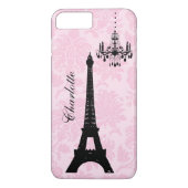 Coque iphone tour Eiffel Damask rose (Dos)