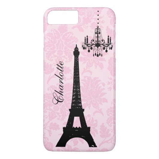 Coque iphone tour Eiffel Damask rose (Dos)