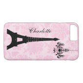 Coque iphone tour Eiffel Damask rose (Dos (Horizontal))