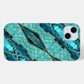 coque iphone turquoise en marbre bleu or Turquoise (Verso (horizontal))