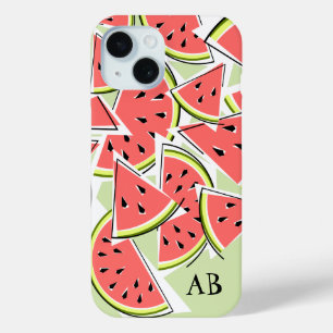 Coque iphone vert de pastèque "Monogramme" vertica