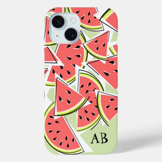 Coque iphone vert de pastèque "Monogramme" vertica (Verso)