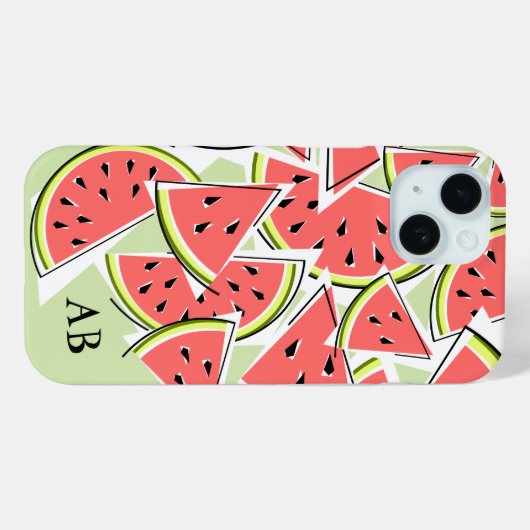 Coque iphone vert de pastèque "Monogramme" vertica (Verso (horizontal))