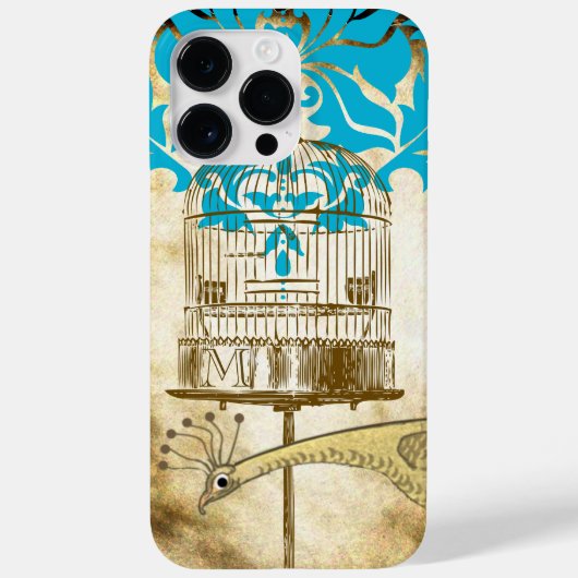 coque iphone vintage Peacock Birdcage Damask (Verso)
