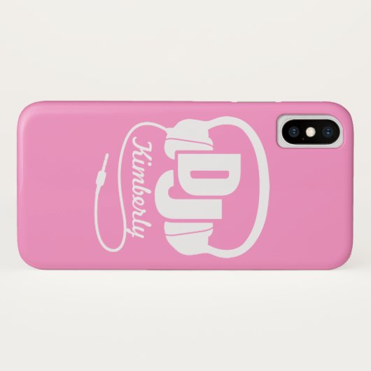 Coque iPhone X Casque DJ fille nom rose & blanc coque iphone (Dos (Horizontal))
