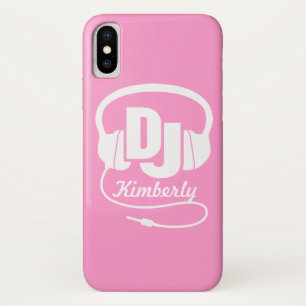 Coque iPhone X Casque DJ fille nom rose & blanc coque iphone