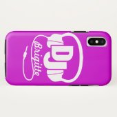 Coque iPhone X Coque casque de nom DJ violet et blanc (Dos (Horizontal))