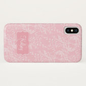 Coque iPhone X coque de nom rose damassé fleur sauvage (Dos (Horizontal))