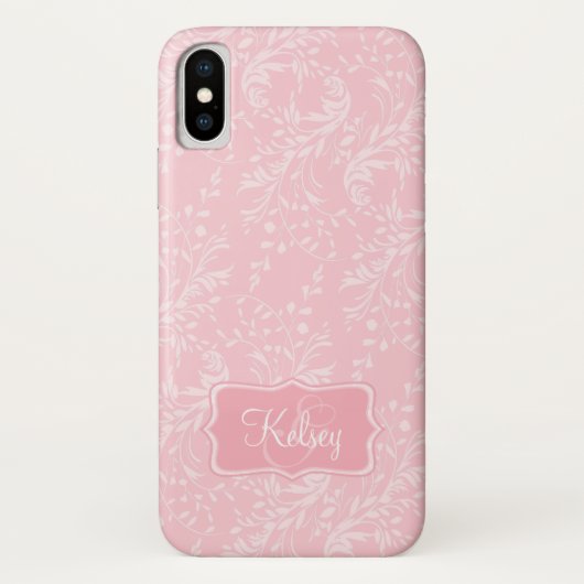 Coque iPhone X coque de nom rose damassé fleur sauvage (Dos)