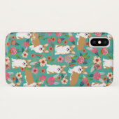 Coque iPhone X Coque iphone floral de corgi - turquoise (Dos (Horizontal))
