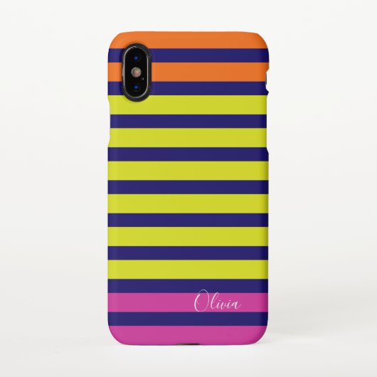Coque iPhone X Multi Stripe personnalise le nom monogramme (Dos)