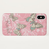 Coque iPhone X Nom papillons coque iphone rose floral (Dos (Horizontal))
