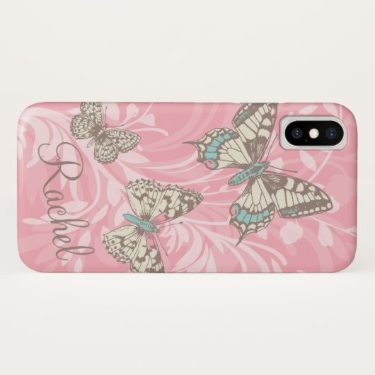 Coque iPhone X Nom papillons coque iphone rose floral (Dos (Horizontal))