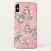 Coque iPhone X Nom papillons coque iphone rose floral (Dos)