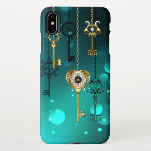 Coque iPhone XS Max Antique Skeleton Keys on Green Background