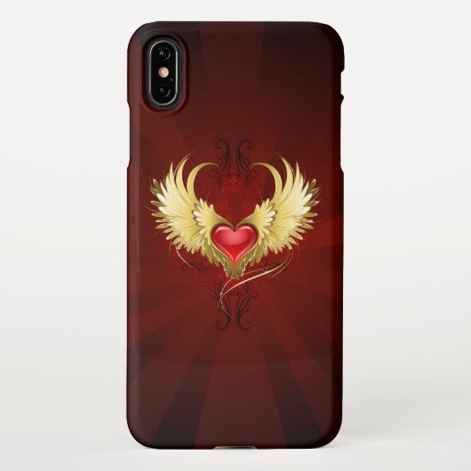 Coque iPhone XS Max Coeur rouge avec ailes d'or (Dos)